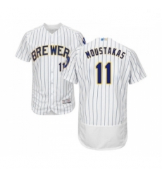 Mens Milwaukee Brewers 11 Mike Moustakas White Home Flex Base Authentic Collection Baseball Jersey Mens Milwaukee Brewers 11 Mike Moustakas White Home Flex Base Authentic Collection Baseball Jersey