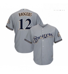 Mens Milwaukee Brewers 12 Aaron Rodgers Replica Grey Road Cool Base Baseball Jersey Mens Milwaukee Brewers 12 Aaron Rodgers Replica Grey Road Cool Base Baseball Jersey