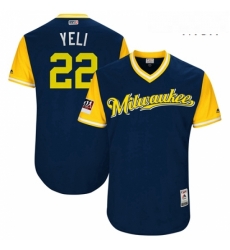 Mens Milwaukee Brewers 22 Christian Yelich Navy Yeli Players Weekend Authentic Stitched MLB Jersey Mens Milwaukee Brewers 22 Christian Yelich Navy Yeli Players Weekend Authentic Stitched MLB Jersey