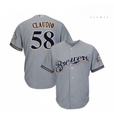 Mens Milwaukee Brewers 58 Alex Claudio Replica Grey Road Cool Base Baseball Jersey Mens Milwaukee Brewers 58 Alex Claudio Replica Grey Road Cool Base Baseball Jersey