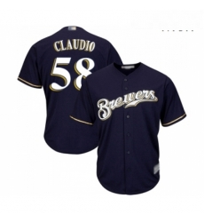 Mens Milwaukee Brewers 58 Alex Claudio Replica Navy Blue Alternate Cool Base Baseball Jersey Mens Milwaukee Brewers 58 Alex Claudio Replica Navy Blue Alternate Cool Base Baseball Jersey