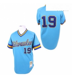 Mens Mitchell and Ness Milwaukee Brewers 19 Robin Yount Authentic Blue Throwback MLB Jersey Mens Mitchell and Ness Milwaukee Brewers 19 Robin Yount Authentic Blue Throwback MLB Jersey