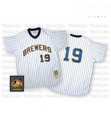 Mens Mitchell and Ness Milwaukee Brewers 19 Robin Yount Authentic WhiteBlue Strip Throwback MLB Jersey Mens Mitchell and Ness Milwaukee Brewers 19 Robin Yount Authentic WhiteBlue Strip Throwback MLB Jersey