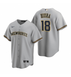 Mens Nike Milwaukee Brewers 18 Keston Hiura Gray Road Stitched Baseball Jersey Mens Nike Milwaukee Brewers 18 Keston Hiura Gray Road Stitched Baseball Jersey