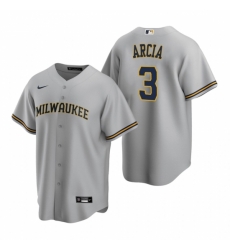 Mens Nike Milwaukee Brewers 3 Orlando Arcia Gray Road Stitched Baseball Jerse Mens Nike Milwaukee Brewers 3 Orlando Arcia Gray Road Stitched Baseball Jerse