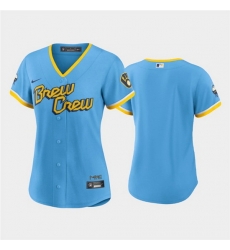 Women Milwaukee Brewers Blank 2022 Powder Blue City Connect Cool Base Stitched Jersey Women Milwaukee Brewers Blank 2022 Powder Blue City Connect Cool Base Stitched Jersey