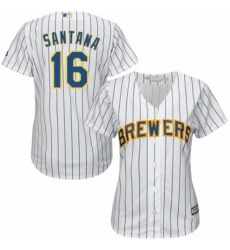 Womens Majestic Milwaukee Brewers 16 Domingo Santana Authentic White Home Cool Base MLB Jersey Womens Majestic Milwaukee Brewers 16 Domingo Santana Authentic White Home Cool Base MLB Jersey