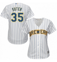 Womens Majestic Milwaukee Brewers 35 Brent Suter Replica White Home Cool Base MLB Jersey Womens Majestic Milwaukee Brewers 35 Brent Suter Replica White Home Cool Base MLB Jersey