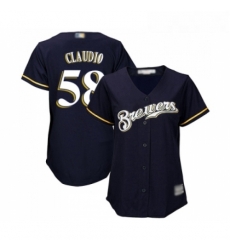 Womens Milwaukee Brewers 58 Alex Claudio Replica Navy Blue Alternate Cool Base Baseball Jersey Womens Milwaukee Brewers 58 Alex Claudio Replica Navy Blue Alternate Cool Base Baseball Jersey