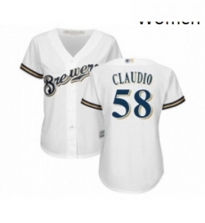 Womens Milwaukee Brewers 58 Alex Claudio Replica White Alternate Cool Base Baseball Jersey Womens Milwaukee Brewers 58 Alex Claudio Replica White Alternate Cool Base Baseball Jersey