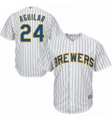 Youth Majestic Milwaukee Brewers 24 Jesus Aguilar Authentic White Home Cool Base MLB Jersey Youth Majestic Milwaukee Brewers 24 Jesus Aguilar Authentic White Home Cool Base MLB Jersey