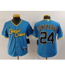 Youth Milwaukee Brewers 24 William Contreras Powder Blue City Connect Stitched Jersey Youth Milwaukee Brewers 24 William Contreras Powder Blue City Connect Stitched Jersey