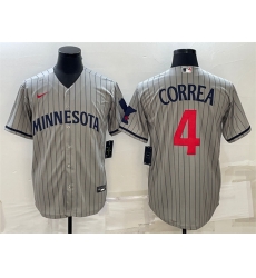 Men Minnesota Twins 4 Carlos Correa 2023 Grey Home Team Cool Base Stitched Jersey Men Minnesota Twins 4 Carlos Correa 2023 Grey Home Team Cool Base Stitched Jersey
