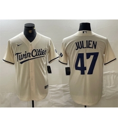 Men Minnesota Twins 47 Edouard Julien Cream Cool Base Stitched Baseball Jersey Men Minnesota Twins 47 Edouard Julien Cream Cool Base Stitched Baseball Jersey