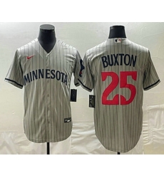 Men's Minnesota Twins #25 Byron Buxton 2023 Grey Home Team Cool Base Stitched Jersey Men's Minnesota Twins #25 Byron Buxton 2023 Grey Home Team Cool Base Stitched Jersey