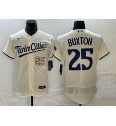 Men's Minnesota Twins #25 Byron Buxton Number 2023 Cream Flex Base Stitched Jersey Men's Minnesota Twins #25 Byron Buxton Number 2023 Cream Flex Base Stitched Jersey