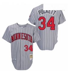 Mens Mitchell and Ness 1987 Minnesota Twins 34 Kirby Puckett Replica Grey Throwback MLB Jersey Mens Mitchell and Ness 1987 Minnesota Twins 34 Kirby Puckett Replica Grey Throwback MLB Jersey