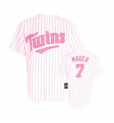 Womens Majestic Minnesota Twins 7 Joe Mauer Replica WhitePink Strip MLB Jersey Womens Majestic Minnesota Twins 7 Joe Mauer Replica WhitePink Strip MLB Jersey