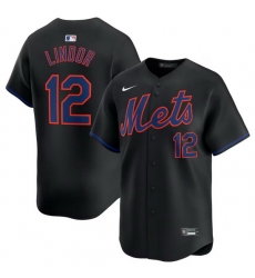 Men New York Mets 12 Francisco Lindor Black Alternate Limited Stitched Baseball Jersey Men New York Mets 12 Francisco Lindor Black Alternate Limited Stitched Baseball Jersey