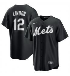 Men New York Mets 12 Francisco Lindor Black Lights Out Limited Stitched Baseball Jersey Men New York Mets 12 Francisco Lindor Black Lights Out Limited Stitched Baseball Jersey