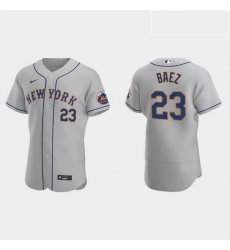Men New York Mets 23 Javier Baez Men Nike Gray Authentic Road MLB Jersey Men New York Mets 23 Javier Baez Men Nike Gray Authentic Road MLB Jersey