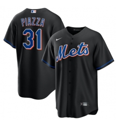 Men New York Mets 31 Mike Piazza 2022 Black Cool Base Stitched Baseball Jersey Men New York Mets 31 Mike Piazza 2022 Black Cool Base Stitched Baseball Jersey