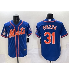 Men New York Mets 31 Mike Piazza Blue With Patch Cool Base Stitched Baseball Jersey Men New York Mets 31 Mike Piazza Blue With Patch Cool Base Stitched Baseball Jersey