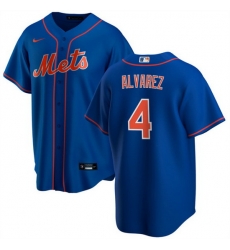 Men New York Mets 4 Francisco A1lvarez Royal Cool Base Stitched Baseball Jersey Men New York Mets 4 Francisco A1lvarez Royal Cool Base Stitched Baseball Jersey