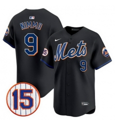 Men New York Mets 9 Brandon Nimmo Black Jerry Grote Patch Vapor Premier Limited Stitched Baseball Jersey Men New York Mets 9 Brandon Nimmo Black Jerry Grote Patch Vapor Premier Limited Stitched Baseball Jersey
