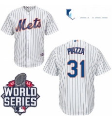 Mens Majestic New York Mets 31 Mike Piazza Replica White Home Cool Base 2015 World Series MLB Jersey Mens Majestic New York Mets 31 Mike Piazza Replica White Home Cool Base 2015 World Series MLB Jersey