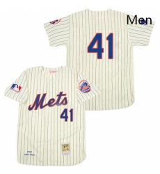 Mens Mitchell and Ness 1969 New York Mets 41 Tom Seaver Replica Cream Throwback MLB Jersey Mens Mitchell and Ness 1969 New York Mets 41 Tom Seaver Replica Cream Throwback MLB Jersey