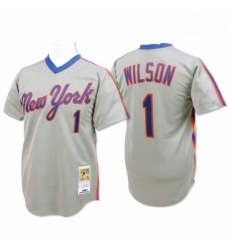 Mens Mitchell and Ness New York Mets 1 Mookie Wilson Authentic Grey Throwback MLB Jersey Mens Mitchell and Ness New York Mets 1 Mookie Wilson Authentic Grey Throwback MLB Jersey