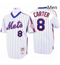 Mens Mitchell and Ness New York Mets 8 Gary Carter Authentic WhiteBlue Strip Throwback MLB Jersey Mens Mitchell and Ness New York Mets 8 Gary Carter Authentic WhiteBlue Strip Throwback MLB Jersey