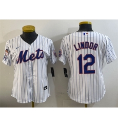 Women New York Mets 12 Francisco Lindor White 2025 Spring Training Cool Base Stitched Baseball Jersey Women New York Mets 12 Francisco Lindor White 2025 Spring Training Cool Base Stitched Baseball Jersey