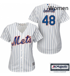 Womens Majestic New York Mets 48 Jacob deGrom Authentic WhiteBlue Strip MLB Jersey Womens Majestic New York Mets 48 Jacob deGrom Authentic WhiteBlue Strip MLB Jersey