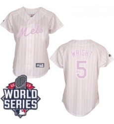 Womens Majestic New York Mets 5 David Wright Replica WhitePink Strip 2015 World Series MLB Jersey Womens Majestic New York Mets 5 David Wright Replica WhitePink Strip 2015 World Series MLB Jersey