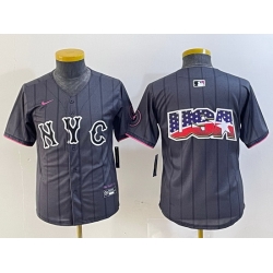 Youth New York Mets Team Big Logo Graphite 2024 City Connect Limited Stitched Baseball Jersey 4