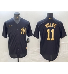 Men New York Yankees 11 Anthony Volpe Black Cool Base Stitched Baseball Jersey Men New York Yankees 11 Anthony Volpe Black Cool Base Stitched Baseball Jersey