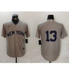Men New York Yankees 13 Jazz Chisholm Jr Grey Cool Base Stitched Baseball Jersey Men New York Yankees 13 Jazz Chisholm Jr Grey Cool Base Stitched Baseball Jersey