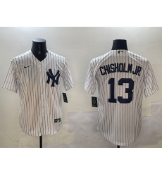 Men New York Yankees 13 Jazz Chisholm Jr White Cool Base Stitched Baseball Jersey Men New York Yankees 13 Jazz Chisholm Jr White Cool Base Stitched Baseball Jersey