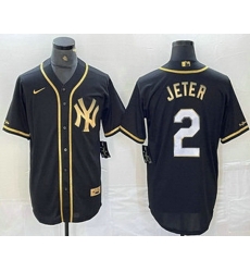 Men New York Yankees 2 Derek Jeter Black Gold Cool Base Stitched Baseball Jersey Men New York Yankees 2 Derek Jeter Black Gold Cool Base Stitched Baseball Jersey