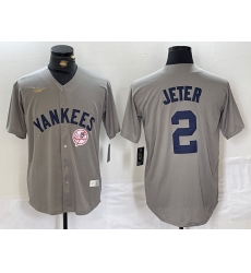 Men New York Yankees 2 Derek Jeter Grey Cool Base Stitched Baseball Jersey 3 Men New York Yankees 2 Derek Jeter Grey Cool Base Stitched Baseball Jersey 3
