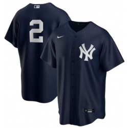 Men New York Yankees 2 Derek Jeter Navy Blue No Name Stitched MLB Cool Base Jersey