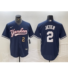 Men New York Yankees 2 Derek Jeter Number Navy Cool Base Stitched Baseball Jersey Men New York Yankees 2 Derek Jeter Number Navy Cool Base Stitched Baseball Jersey