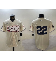 Men New York Yankees 22 Juan Soto Cream Bronx Graffiti V2 Vapor Limited Stitched Baseball Jersey Men New York Yankees 22 Juan Soto Cream Bronx Graffiti V2 Vapor Limited Stitched Baseball Jersey