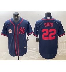 Men New York Yankees 22 Juan Soto Navy Cool Base Stitched Baseball Jersey 5 Men New York Yankees 22 Juan Soto Navy Cool Base Stitched Baseball Jersey 5