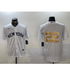 Men New York Yankees 22 Juan Soto White Pinstripe Without Name Fashion Cool Base Jersey 1 Men New York Yankees 22 Juan Soto White Pinstripe Without Name Fashion Cool Base Jersey 1