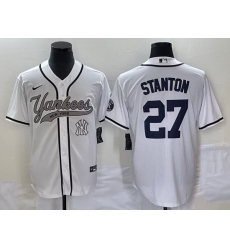 Men New York Yankees 27 Giancarlo Stanton White With Patch Cool Base Stitched Baseball Jersey Men New York Yankees 27 Giancarlo Stanton White With Patch Cool Base Stitched Baseball Jersey