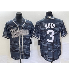 Men New York Yankees 3 Babe Ruth Gray Camo With Patch Cool Base Stitched Baseball Jersey Men New York Yankees 3 Babe Ruth Gray Camo With Patch Cool Base Stitched Baseball Jersey