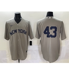 Men New York Yankees 43 Jonathan Lo E1isiga Grey Cool Base Stitched Baseball Jersey Men New York Yankees 43 Jonathan Lo E1isiga Grey Cool Base Stitched Baseball Jersey